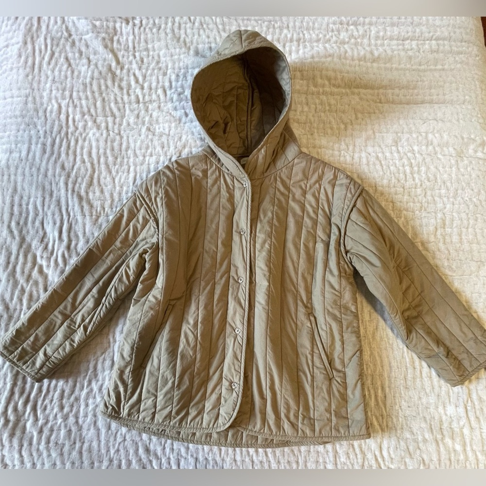 MICAELA GREG The Straight Quilt Jacket in Faded Olive Hooded Coat Cotton Size M - Picture 7 of 16